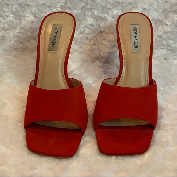 Steve Madden Signal Heel Slide Sandal Red Nubuck Womens 10M - Picture 1 of 16